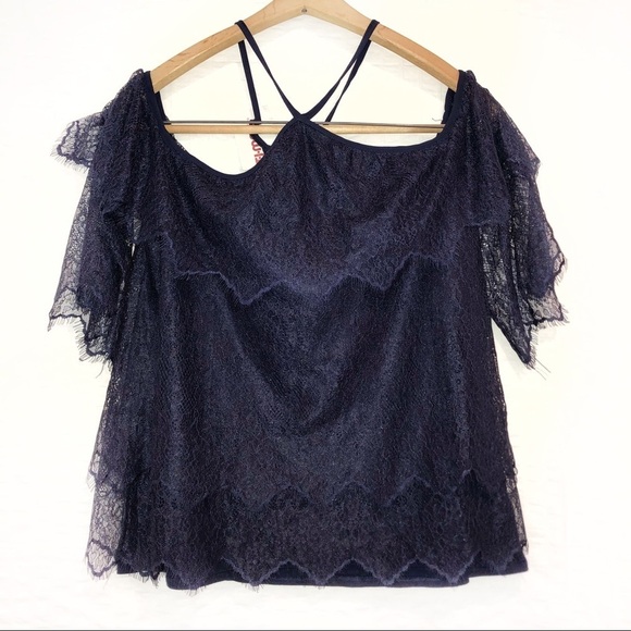 White House Black Market Navy blue sexy lace top - Picture 5 of 6